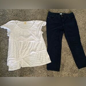 S Co 12 Jeans Low Rise Crop Dk Blue Stretch Faded Glory L Top Outfit Lot Bundle